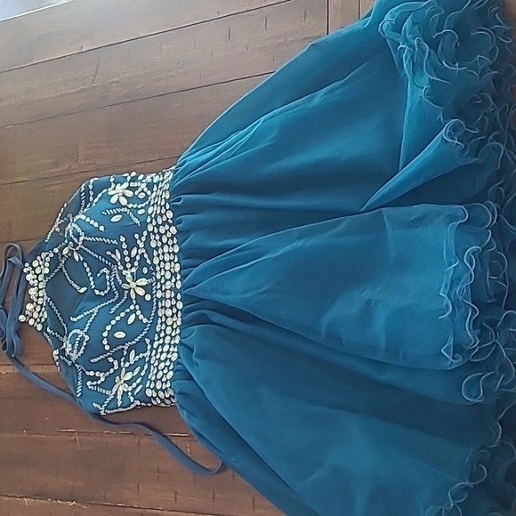Musever Teal Halter Beaded Mini Dress size 8 - Picture 7 of 7